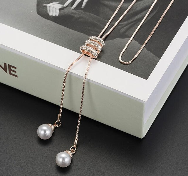 Imitation Pearl Necklaces Retro Hot Popular Vintage Leaf Pearl Collar Statement Necklace Long Jewelry For Women