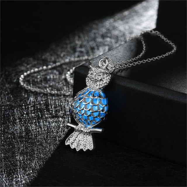 Fashion Silver Plated Chain Statement Night Necklaces Phosphors Owl Glowing In The Dark Pendant Necklaces Jewelry For Women
