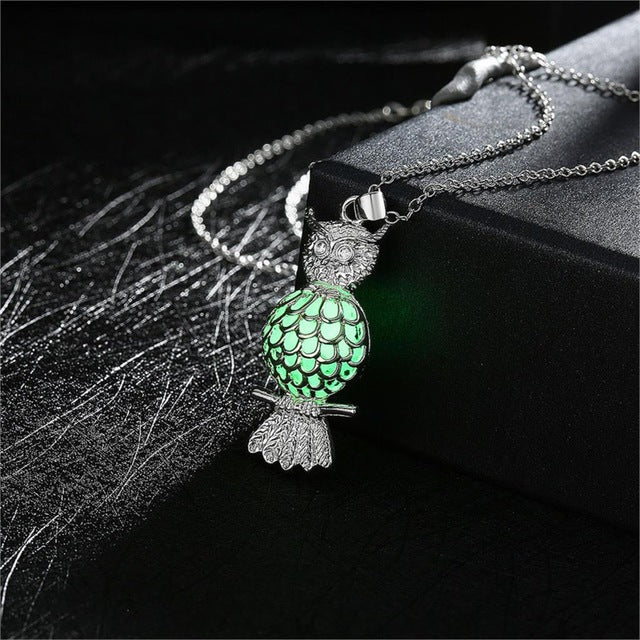 Fashion Silver Plated Chain Statement Night Necklaces Phosphors Owl Glowing In The Dark Pendant Necklaces Jewelry For Women