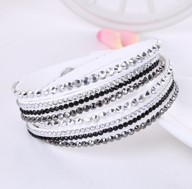 New Leather Bracelet Rhinestone Crystal Bracelet Wrap Multilayer Bracelets for women feminino pulseras mulher Jewelry