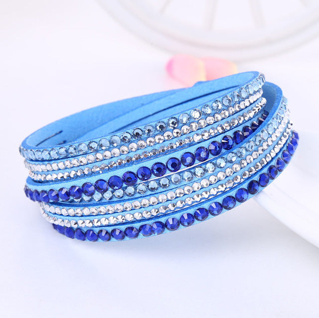 New Leather Bracelet Rhinestone Crystal Bracelet Wrap Multilayer Bracelets for women feminino pulseras mulher Jewelry