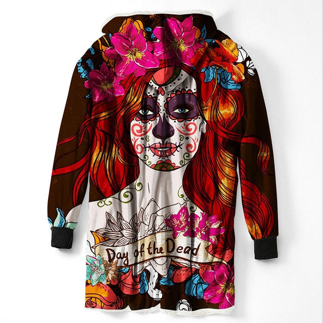 3D Printed Sugar Skull Hooded Blanket Winter Warm