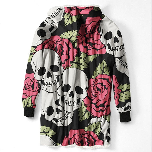 3D Printed Sugar Skull Hooded Blanket Winter Warm