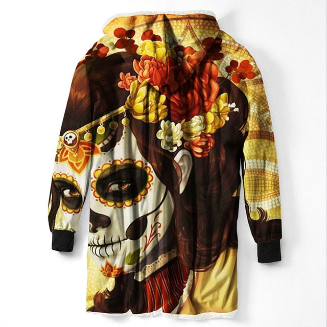 3D Printed Sugar Skull Hooded Blanket Winter Warm
