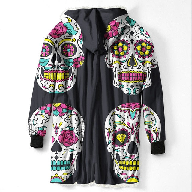 3D Printed Sugar Skull Hooded Blanket Winter Warm