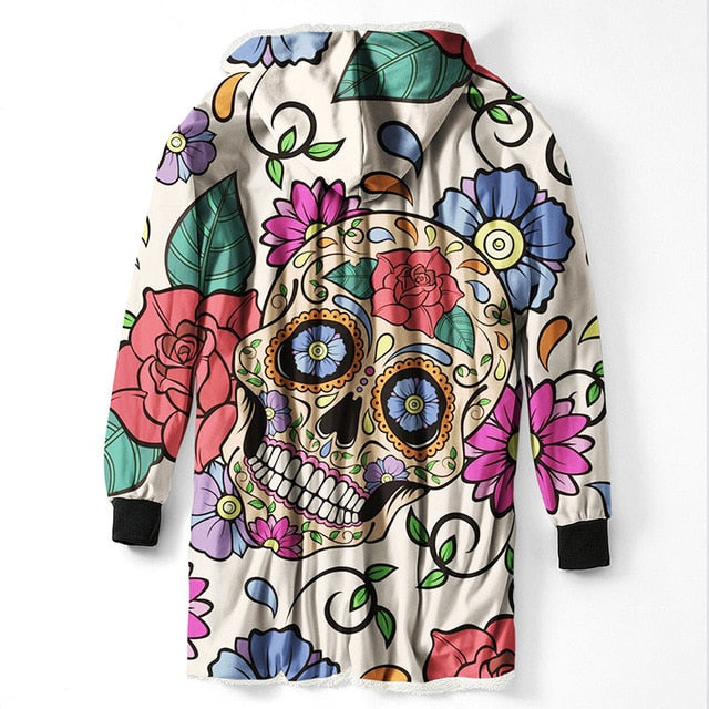 3D Printed Sugar Skull Hooded Blanket Winter Warm