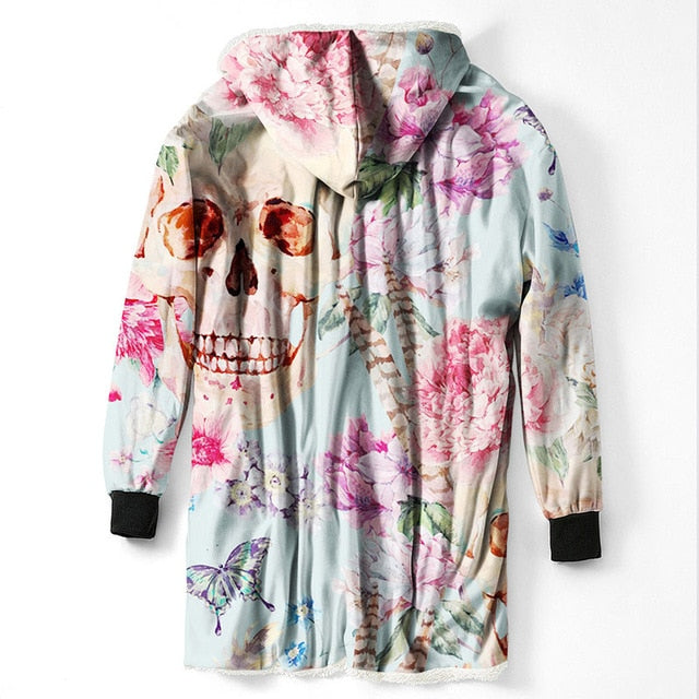3D Printed Sugar Skull Hooded Blanket Winter Warm