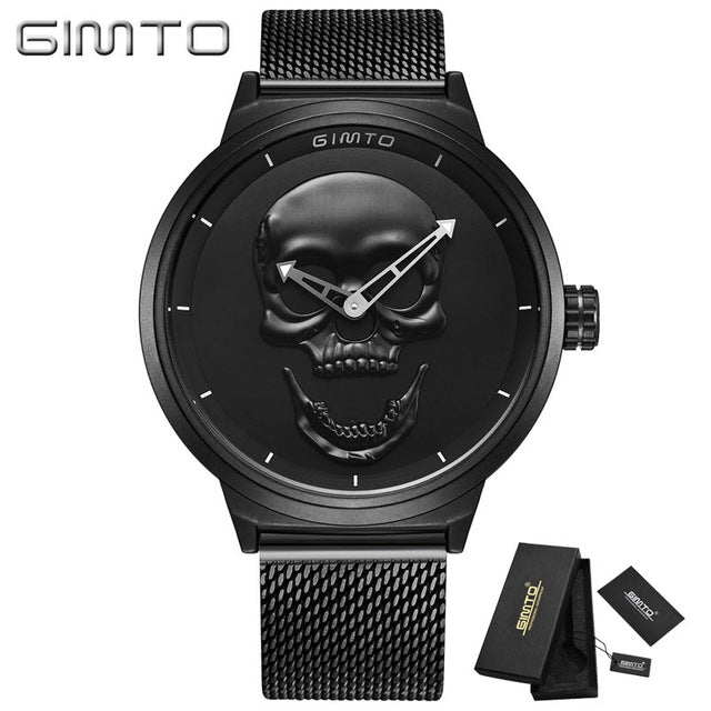 Cool Punk 3D Skull Men Watch Luxury Steel Gold Black Vintage Quartz Male Watches sport clock Relogio Masculino