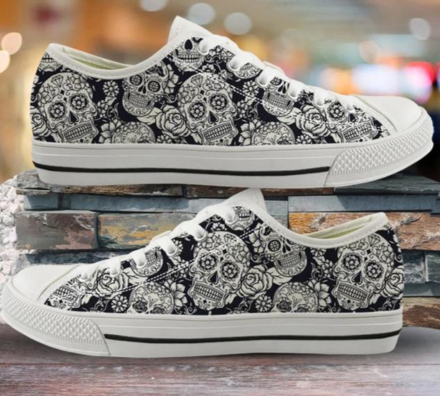 Sugar Skull Sneakers Print Punk Style Vulcanized Shoes