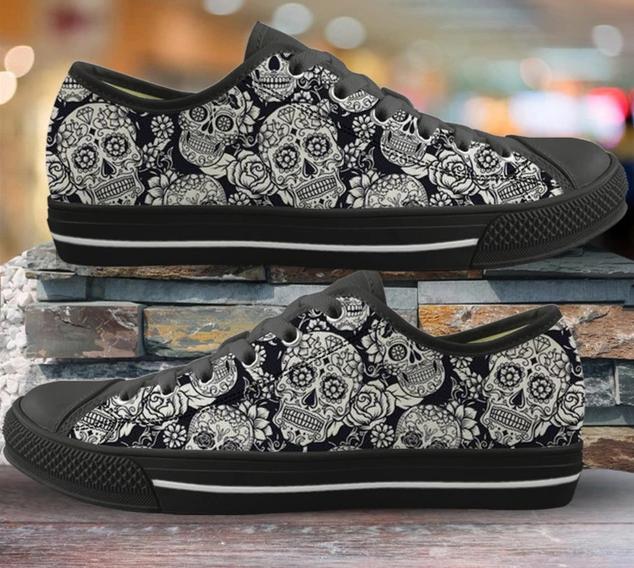 Sugar Skull Sneakers Print Punk Style Vulcanized Shoes