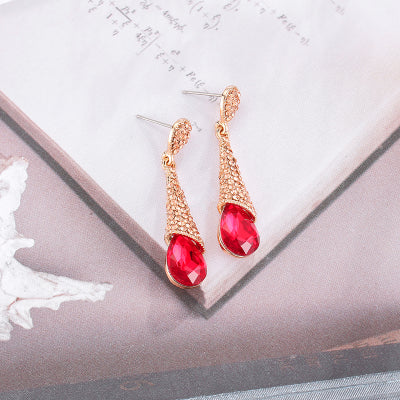Fashion Luxury Rhinestone Crystal Water Drop Long Earrings Jewelry Bride Wedding Earrings Non Pierced Ear Clip Ear Cuff