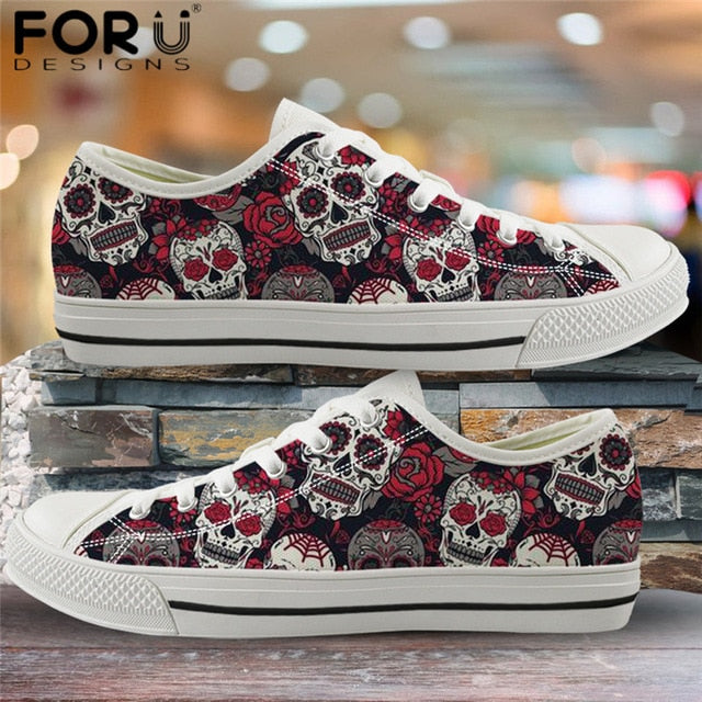 Sugar Skull Sneakers Print Punk Style Vulcanized Shoes