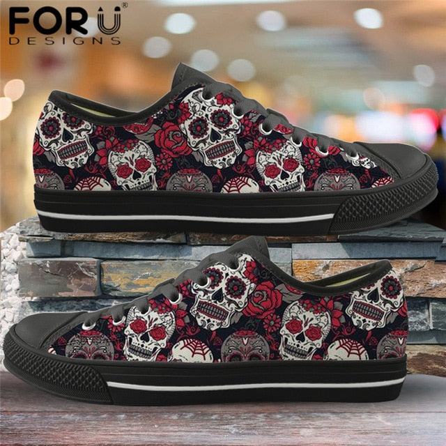 Sugar Skull Sneakers Print Punk Style Vulcanized Shoes