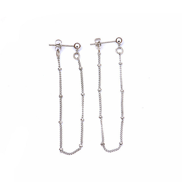 4mm Ball Tiny Beaded Chain Ear Jacket Earrings for Women Minimalist Thin Chain Earrings New Simple Ear Cuff Earrings