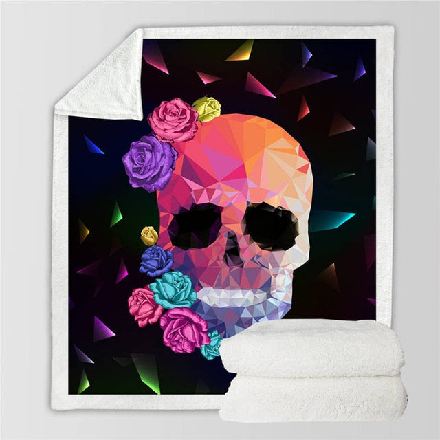 Sugar Skull Blanket for Beds Floral Roses Thin Quilt Fashionable Bedspread Blanket