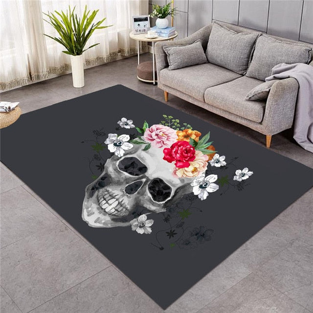 Sugar Skull Carpets Large for Living Room Floral Bedroom Area Rugs