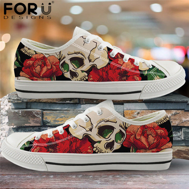 Sugar Skull Sneakers Print Punk Style Vulcanized Shoes