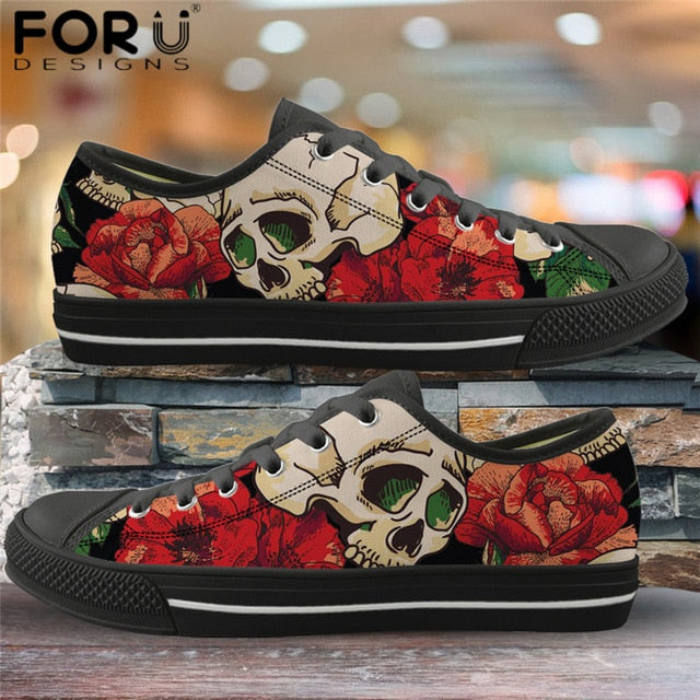 Sugar Skull Sneakers Print Punk Style Vulcanized Shoes
