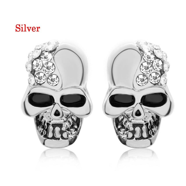 1Pair New Gothic Skull Head Stud Earrings For Women Skeleton Crystal Rhinestones Ear Studs Party Punk Piercing Jewelry