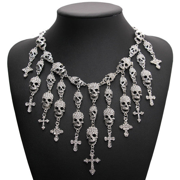 Gorgeous Fashion Necklace Skeleton skull Cross Jewelry crystal Department Statement Women Choker Necklaces Pendants