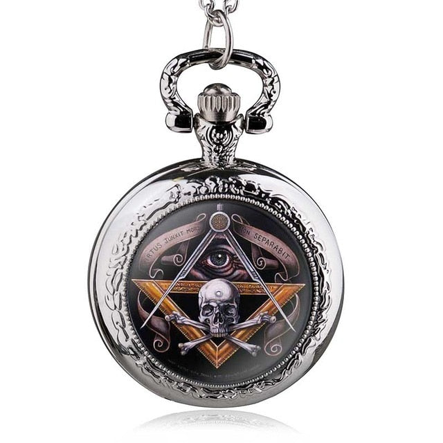 Antique Vintage Skull Masonic Pocket Watch Retro Bronze Pendant Necklace