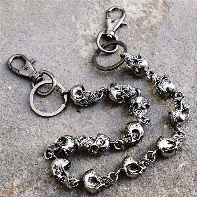 59CM Men's Waist Key Chain Skull Head Metal Vintage Hip Hop Gothic Punk Skeleton Pants Trousers Jean Biker Wallet Key Ring