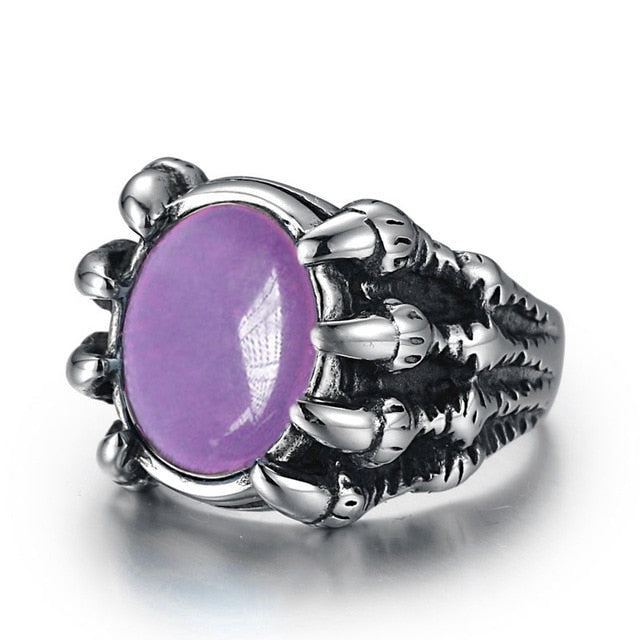Fashion Stainless Steel Skull Rings Women Ring Silvery Ring Man's Popular Punk Red Jewelry Claw Finger Circle R-128