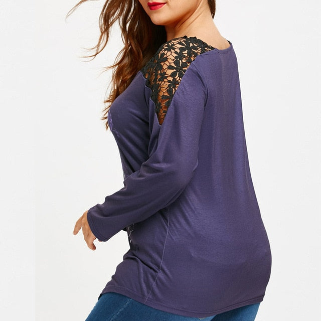 Floral Lace Women's Long Sleeve T Shirt Spring Skull