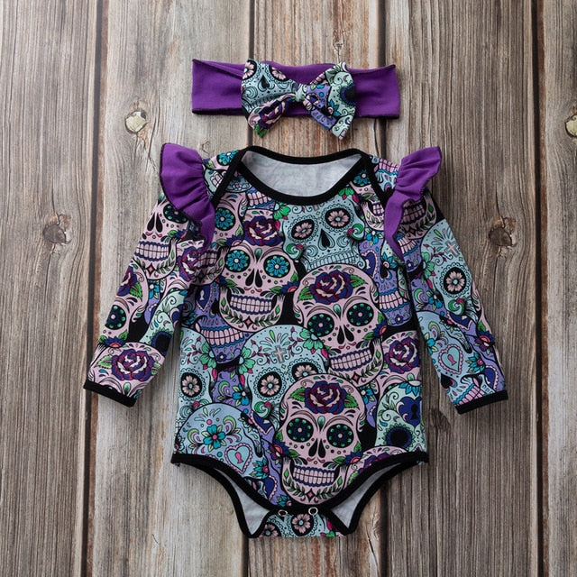 2pcs Newborn Baby Skull Romper+headhand
