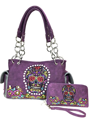 Concealed and Carry Purse Sugar Skull Purse and Wallet Set