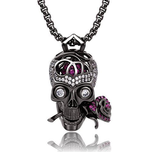 Romance Forever Skull & Rose Charm Unisex Pendant Necklace - Ship to US & CA only