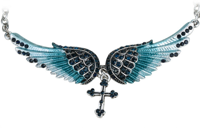Angel Wing Cross Choker Necklace Guardian Women Biker Crystal Jewelry Gifts