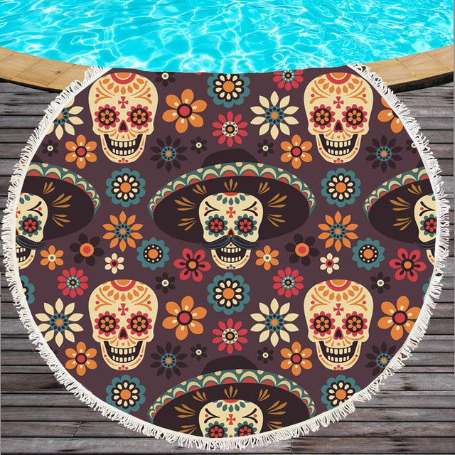 Large Bath Towel for Beach Thick Round 3d Sugar Skull Printed Beach Towel Fabric Quick Compressed Towel Tapestry Yoga Mat