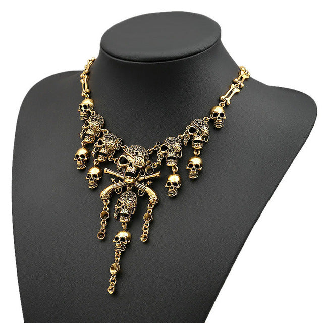 Fashion Rock Punk Skull Necklaces & Pendants Statement Collares Necklace Vintage Pirate Skeleton Biker Jewelry