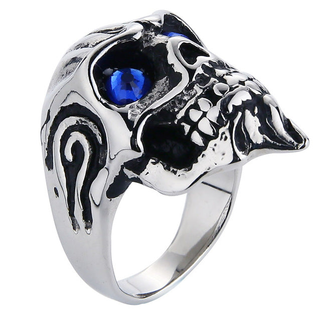 Men's Gold Biker Gothic Skull Ring Red Eye stainless steel old motorcycle restoring ancient ways ring for Men Jewelry