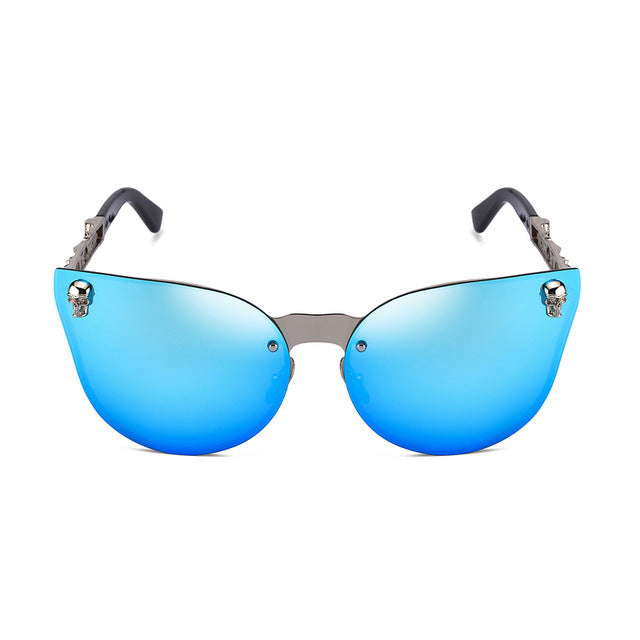 Fashion Women Gothic Cat eye Sunglasses Skull Frame Metal Temple Gold Sun glasses Oculos De Sol Feminino Luxury for women