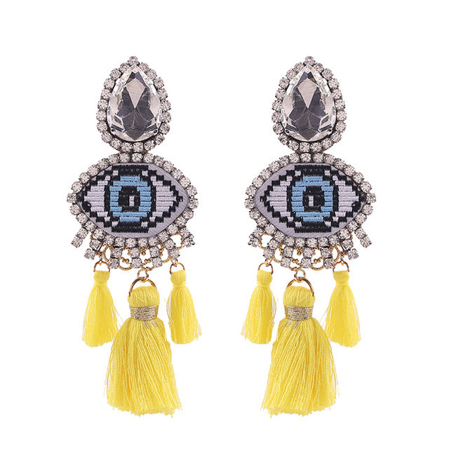 Fashion Women Multicolored Skull Pendant Fringed Earrings