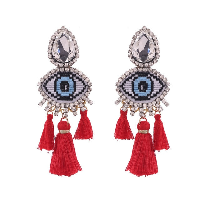 Fashion Women Multicolored Skull Pendant Fringed Earrings