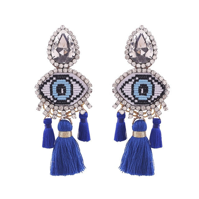 Fashion Women Multicolored Skull Pendant Fringed Earrings
