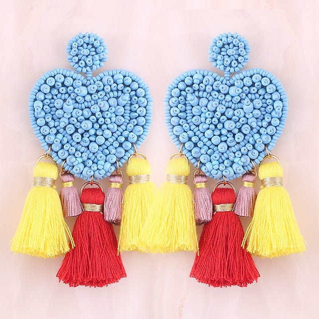 Fashion Women Multicolored Skull Pendant Fringed Earrings