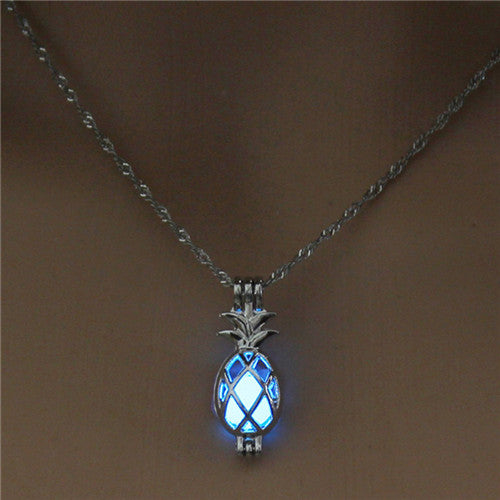 Luminous Horse Skull Pineapple Rose Necklace Pendant Hollow Long Silver Chain Link Pendants Sweater Necklace