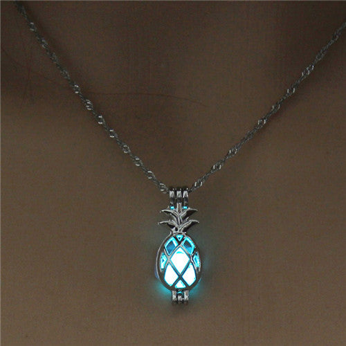 Luminous Horse Skull Pineapple Rose Necklace Pendant Hollow Long Silver Chain Link Pendants Sweater Necklace
