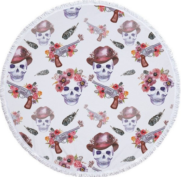 New Popular Sugar Skull Printed Large Round Beach Towel for Adults Microfiber Summer Towel Yoga Mat 150cm Beach Blanket