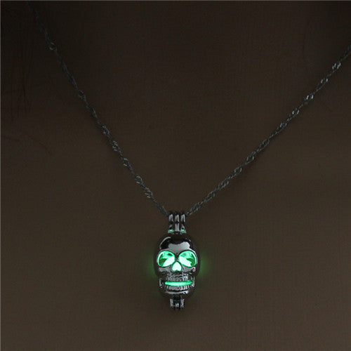 Luminous Horse Skull Pineapple Rose Necklace Pendant Hollow Long Silver Chain Link Pendants Sweater Necklace