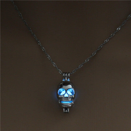 Luminous Horse Skull Pineapple Rose Necklace Pendant Hollow Long Silver Chain Link Pendants Sweater Necklace