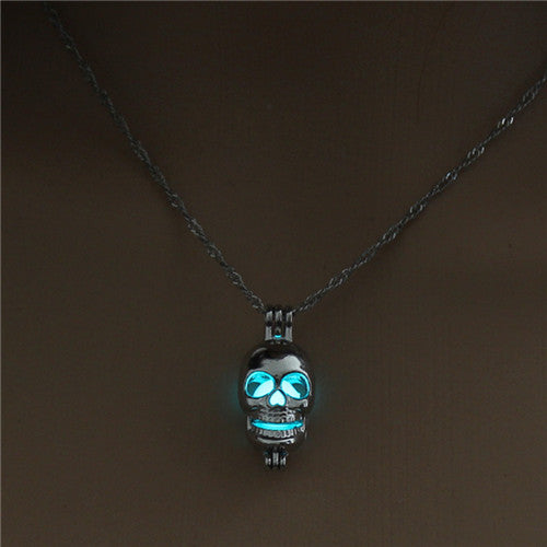 Luminous Horse Skull Pineapple Rose Necklace Pendant Hollow Long Silver Chain Link Pendants Sweater Necklace