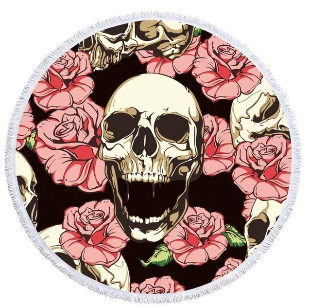 New Popular Sugar Skull Printed Large Round Beach Towel for Adults Microfiber Summer Towel Yoga Mat 150cm Beach Blanket