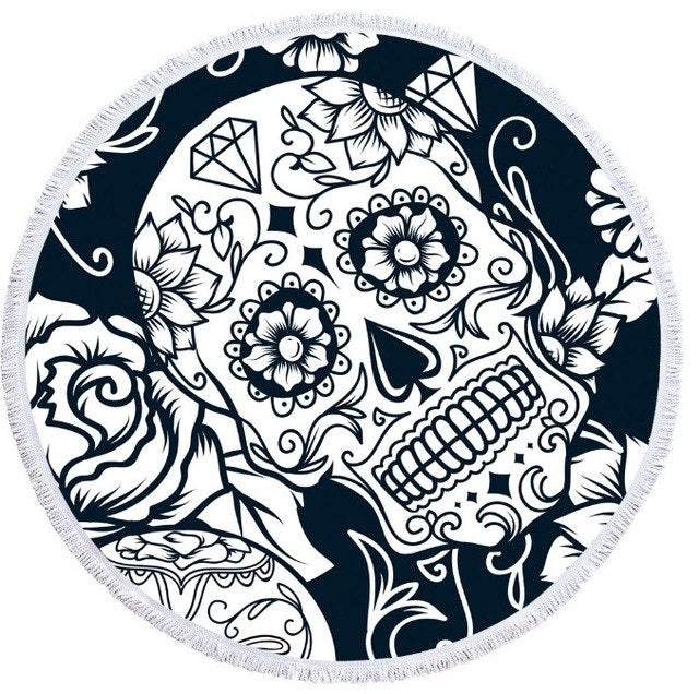 New Popular Sugar Skull Printed Large Round Beach Towel for Adults Microfiber Summer Towel Yoga Mat 150cm Beach Blanket