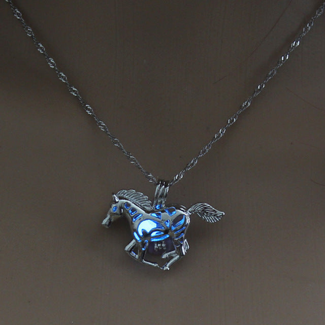 Luminous Horse Skull Pineapple Rose Necklace Pendant Hollow Long Silver Chain Link Pendants Sweater Necklace