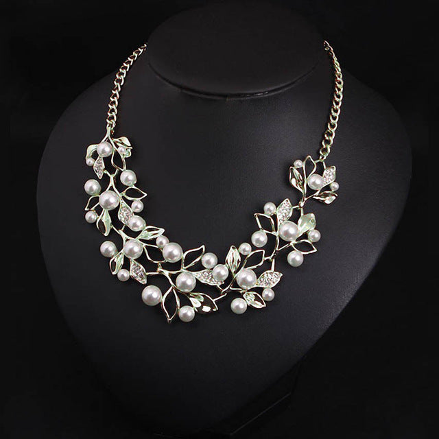 Match-Right Simulated Pearl Necklaces & Pendants Leaves Statement Necklace Women Collares Ethnic Jewelry for Personalized Gifts